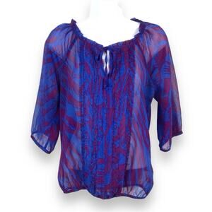 EXPRESS Pintuck Ruffle Neck Short Sleeve Chiffon Top size XS